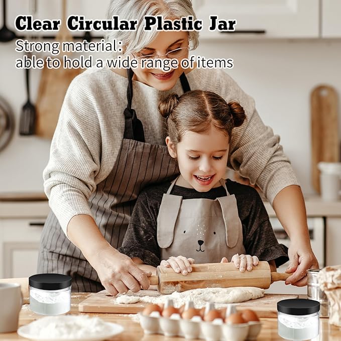 60 Pcs 10 oz Clear Plastic Jars Containers Cylinder Round Containers Airtight Screw Wide Mouth Storage Jars with Lids for Food Kitchen Honey Butter Cosmetics(Black,Brown)
