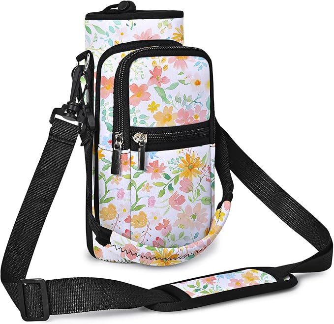AUPET Water Bottle Sling Bag Sleeve Holder Carrier 25/32/40/64 oz,Insulated Crossbody Water Bottle Case Cover with Strap and Pockets for Men/Women Walking Hiking