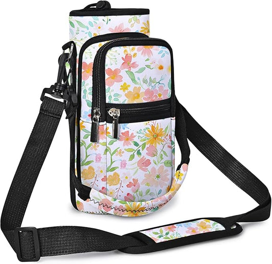 AUPET Water Bottle Sling Bag Sleeve Holder Carrier 25/32/40/64 oz,Insulated Crossbody Water Bottle Case Cover with Strap and Pockets for Men/Women Walking Hiking