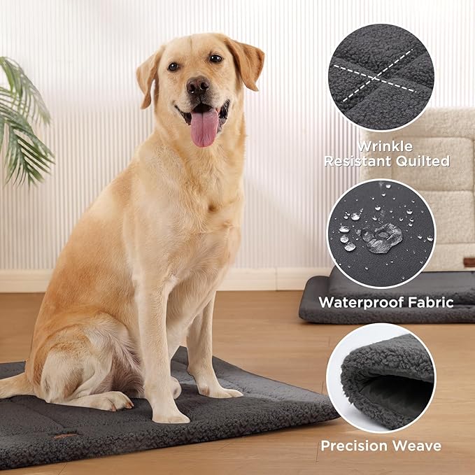 Reversible Dog Crate Pad Bed for Medium Dogs,Washable & Non-Slip Kennel Pet Mat, High Density Foam and Soft Fleece Cat Bed for Indoor & Outdoor Use, 29" x 21", Dark Gray