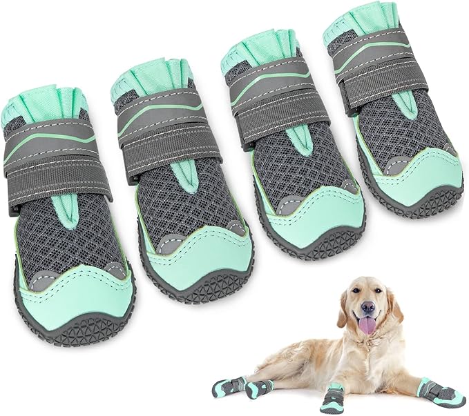 SlowTon Dog Shoes for Large Small Medium Dogs - Breathable Dog Boots for Summer Hot Pavement, Paw Protector for Outdoor Walking Winter Snow, Anti-Slip Rubber Dog Booties for Hardwood Floor (GR, 8)