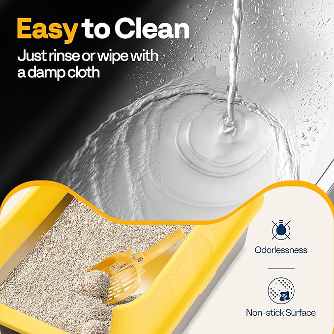 VIVOHOME XL Stainless Steel Cat Litter Box with Lid, Extra Large Litter Pan with High Sides, Easy Clean, Include Double Layer Litter Mat and Scoop, Yellow
