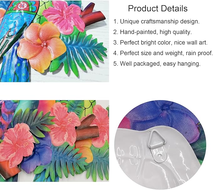 Meduofon 3 Pack Metal Birds Wall Art Decor, Beautiful Parrot Toucan Outdoor Wall Decor for Patio Wall Fence Deck Garden Home Balcony Tropical Bird Macaw Wall Sculpture Hanging for Indoor Outdoor