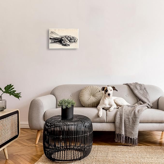 Stupell Industries Dog Paw Charcoal Design Minimal Tan Black Wall Plaque Art Design by Jennifer Paxton Parker