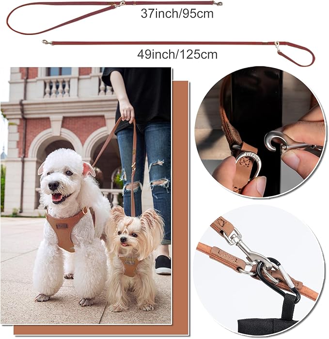 Puppytie No Pull Small Dog Harness with Multifunction Dog Leash,Lightweight Soft Adjustable No Choke Escape Proof Pet Harness Vest Pet Harness Vest,Suede Bow Brown,S