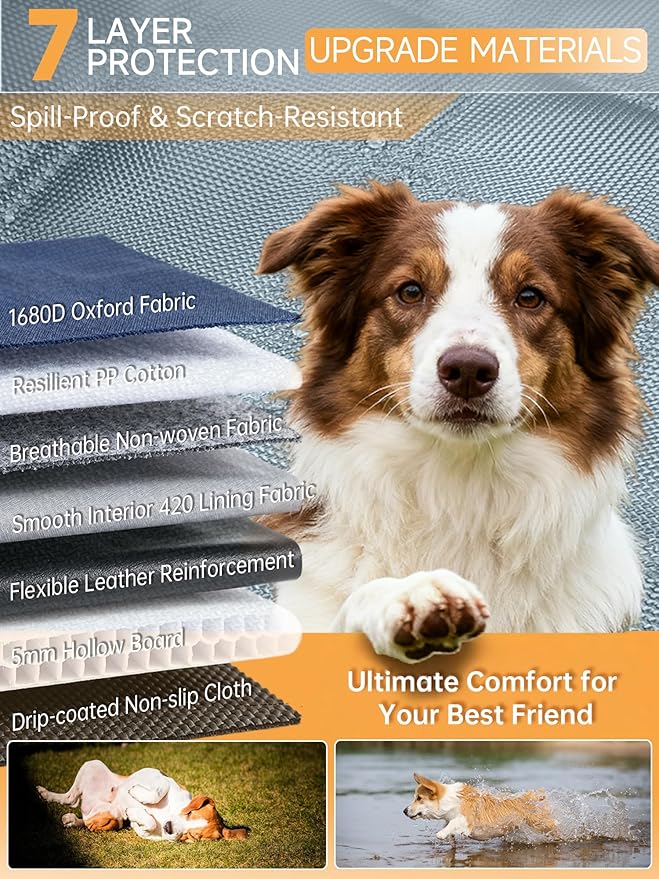Dog Covers for Cars Back Seat, Back Seat Extender for Dogs with Hard-Bottom, 2025 Upgraded 1680D Material, Anti-Scratch & Anti-Slip, Holds 400 lbs, Universal Fit for Car, SUV, Truck