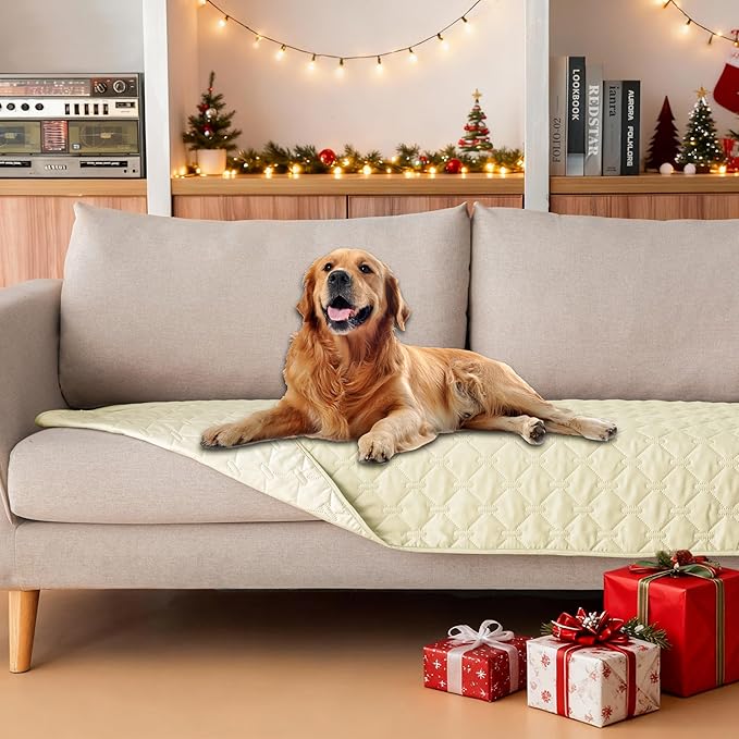 gogobunny 100% Double-Sided Waterproof Dog Bed Cover Pet Blanket Sofa Couch Furniture Protector for Puppy Large Dog Cat, Reversible (30x70 Inch (Pack of 1), Dark Cream/Light Cream)