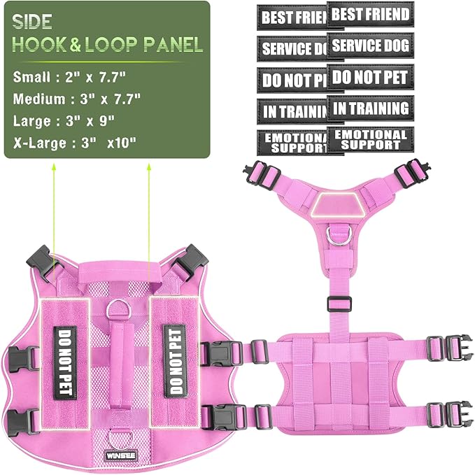 WINSEE Mesh Dog Harness with 10 Pet Patches for Medium Service Dog in Training, Breathable Tactical Molle Vest with Double Handle, Reflective Military Pet Vest for Walking Hiking