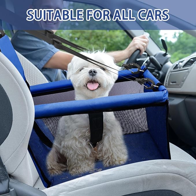 PetsHome Dog Car Seat Foldable Dog Car Booster Seat Waterproof Breathable Oxford Travel Bag for Small to Medium Dogs, Puppies, and Pets-Pure Blue