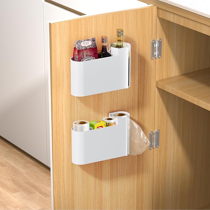 2PCS Cabinet Door Organizer,Self Adhesive Kitchen Cabinet Organizer,Cabinet Door Storage Box for Bathroom/Kitchen/Living room,Storage shelf rv must haves. (white)