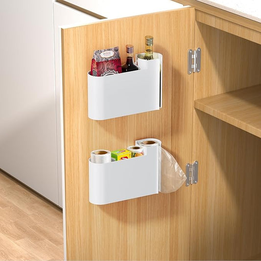 2PCS Cabinet Door Organizer,Self Adhesive Kitchen Cabinet Organizer,Cabinet Door Storage Box for Bathroom/Kitchen/Living room,Storage shelf rv must haves. (white)