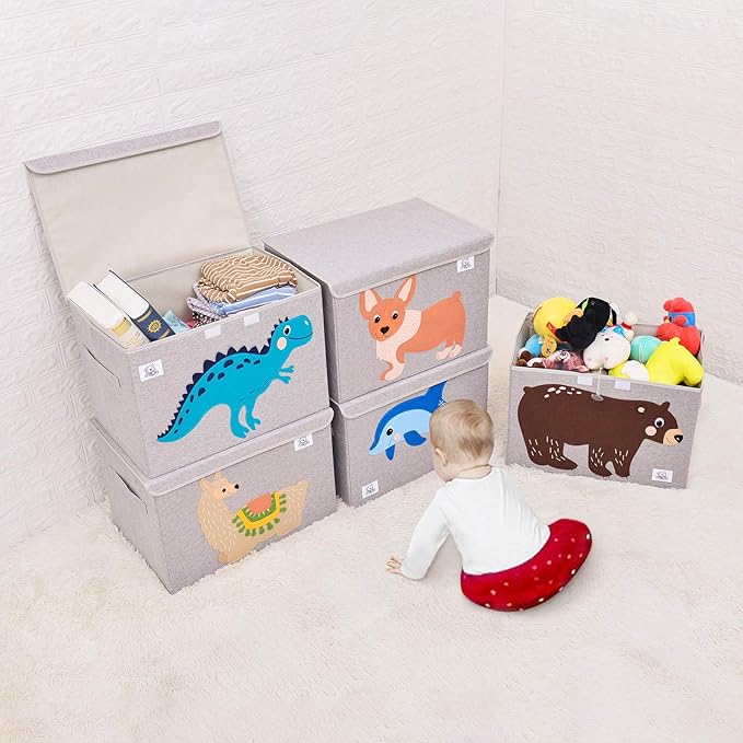 CLCROBD Foldable Large Kids Toy Chest with Flip-Top Lid, Collapsible Fabric Animal Toy Storage Organizer/Bin/Box/Basket/Trunk for Toddler, Children and Baby Nursery (Deer)
