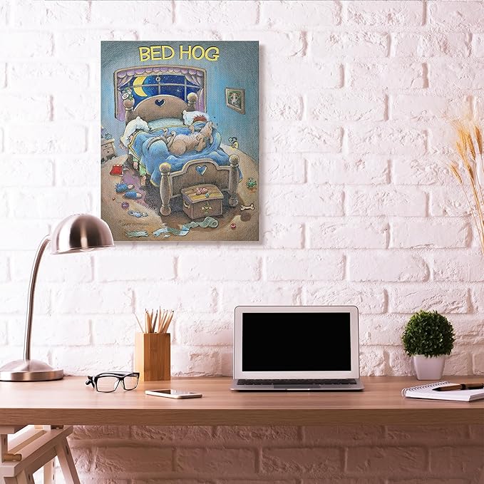 Stupell Industries 'Bed Hog Funny Pet Dog Cartoon Design', Canvas Art, 30 x 40 Inches, Easy to Hang and Sturdy, Made in USA, by Gary Patterson