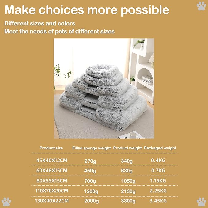 Orthopedic Dog Bed for Large Dogs - Washable Memory Foam Pet Sofa, Fluffy Plush Rectangular Bed, Waterproof Anti-Anxiety Couch, Light Brown, L