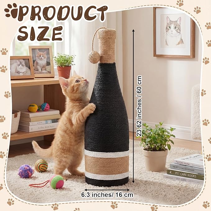 Shappy Cat Scratching Post 24 Inches Red Wine Bottle Simple Design Premium Cat Scratching Board with Hanging Sisal Ball Fiber Kitten Scratcher Suction Cup Base for Pet Toys Indoor Small Medium Kitten