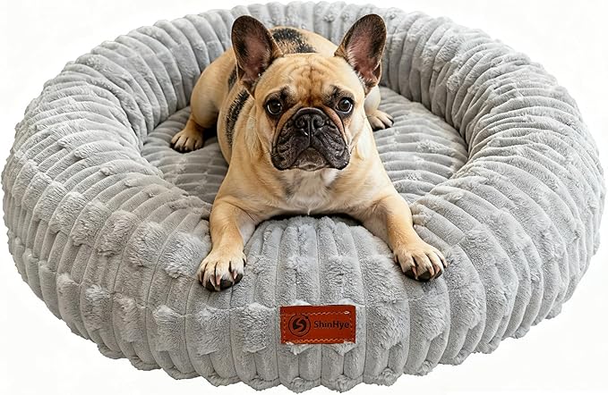 ShinHye Dog Bed for Small Dogs & Cats, Washable Calming Round Pet Bed with Non-Slip Bottom, Soft Indoor Puppy Bed(ZJ-Grey-32x32)