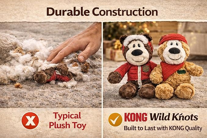 Wild Knots Bear Plush Squeaker Toys 2-Pack — Internal Rope, Minimal Stuffing, Medium Dogs