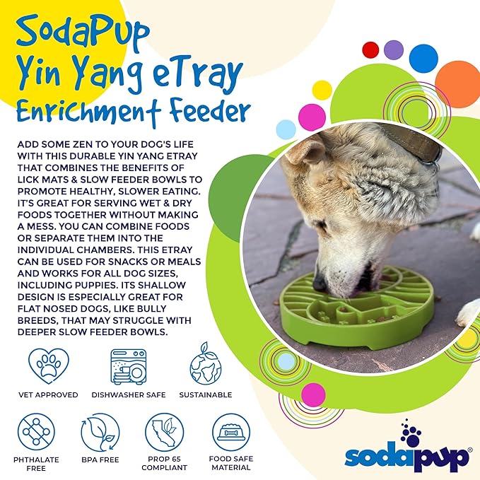 SodaPup Yin Yang eTray – Durable Enrichment Feeder Made in USA from Non-Toxic, Pet-Safe, Food Safe Material for Mental Stimulation, Calming, Slowing Down Eating, Healthy Digestion, & More