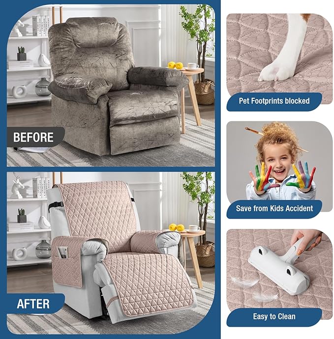 TAOCOCO 100% Waterproof Recliner Cover - Recliner Cover with Non-Slip Granule, Recliner Chair Covers with Elastic Band, Recliner Chair Covers for Reclining Chair(Peach, Small-22'')