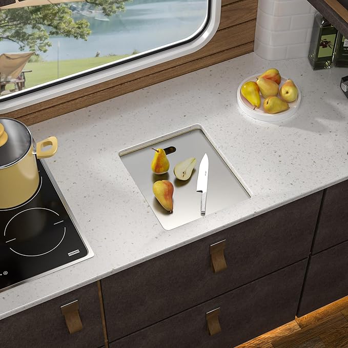 13"x15" Small RV Kitchen Sink – 16 Gauge 304 Stainless Steel Brushed Gold NANO-PVD Undermount Single Bowl Sink with Foldable Faucet, for RV, Camper, Mobile Home, Wet Bar