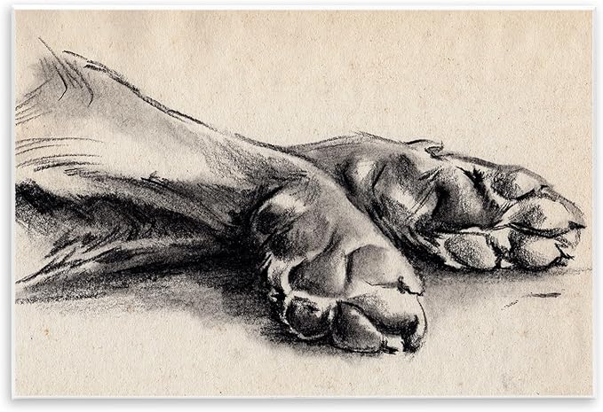Stupell Industries Dog Paw Charcoal Design Minimal Tan Black Wall Plaque Art Design by Jennifer Paxton Parker