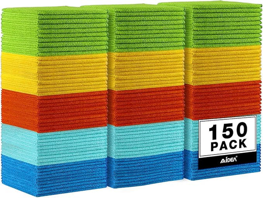 AIDEA Microfiber Cleaning Cloth, 150PK, Microfiber Towels for Cars, Premium All Purpose Car Cloth, Lint Free Rags, Absorbent Towels for SUVs, House, Kitchen, Window, 12"×12"