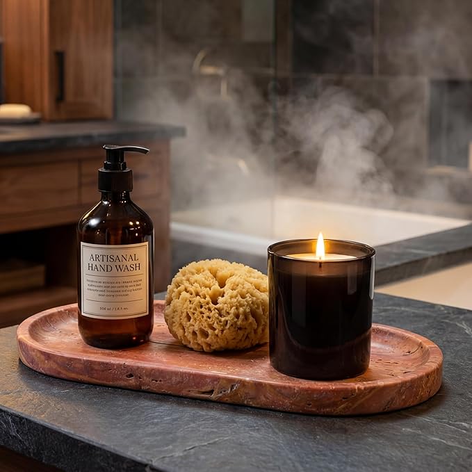 YKAJO Natural Red Limestone Vanity Tray - 100% Authentic Stone Decorative Catchall for Bathroom Counter, Perfume Organizer, Jewelry & Entryway Key Dish - Modern Home Decor, 11.6" x 5.9"