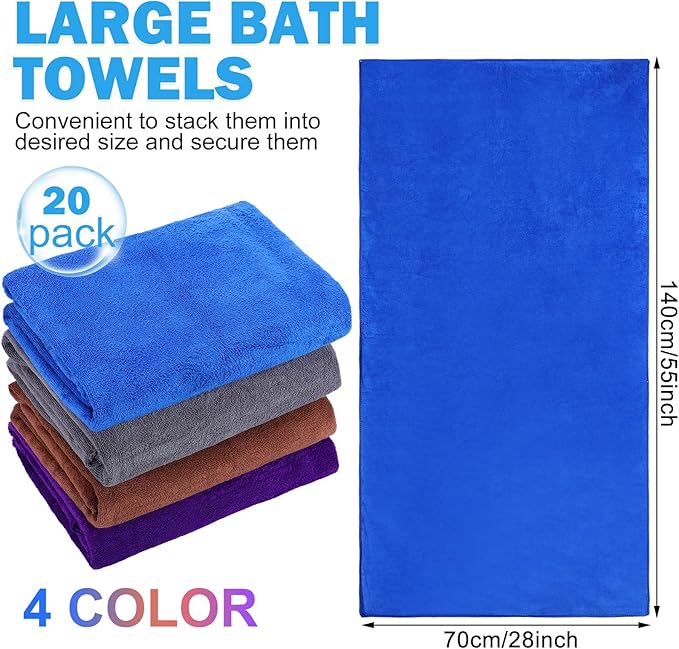 Newwiee 20 Pack Bulk Bath Towels Set, Large Quick Dry Bath Towels 55" x 28" for Spa, Gym, Salon, Hotel and Rental Use(Dark Blue, Coffee, Dark Purple, Gray)
