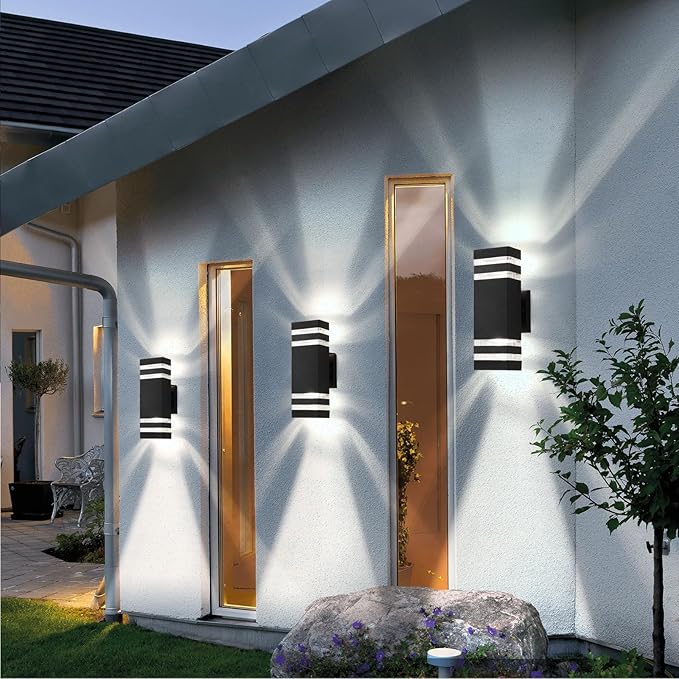 tewei 1 Pack 12In Square Up and Down Outdoor Wall Lights, Modern Black Exterior Light Fixture Aluminum Waterproof Porch Lights Outdoor Wall Mount Lamp for House Porch Garage, 3000K Warm White
