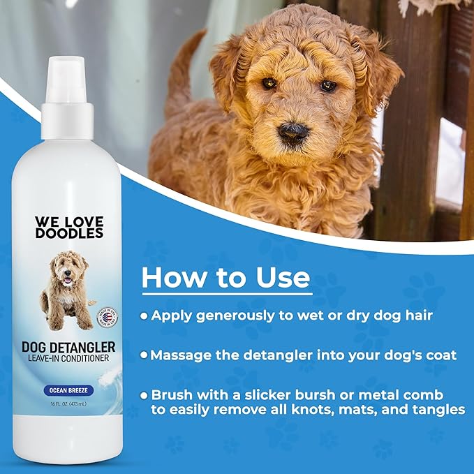 We Love Doodles Dog Shampoo & Dog Detangler Spray Pack - Pet Shampoo & Conditioner for Dogs, Doodle Detangler Spray, Cleans & Moisturizes, Reduces Tangles & Mats, Ocean Breeze, Total 32 oz