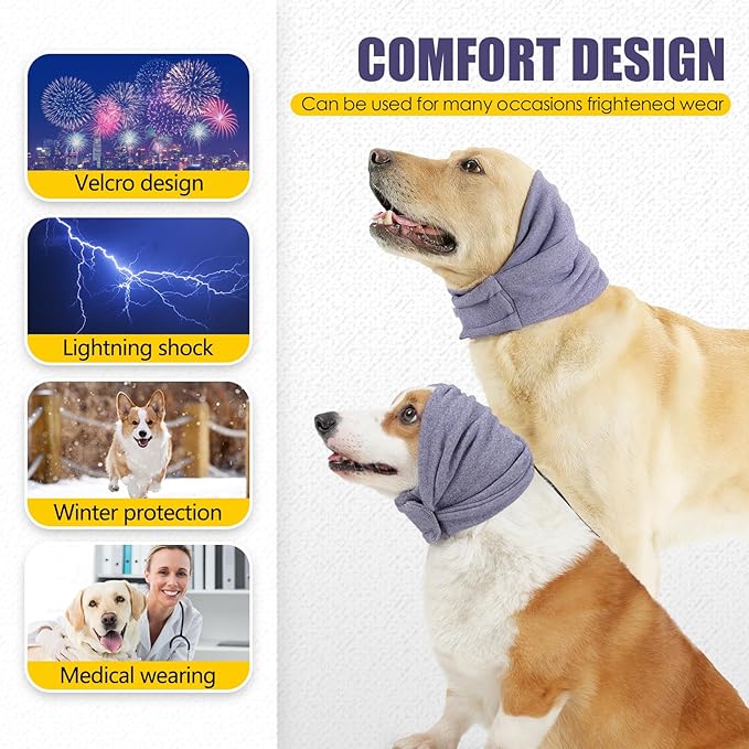 Dog Thunder Ear Muffs, Calming Hoodie, No Shake Ear Wraps for Hematoma Healing, Noise Protection Ear Wrap Head Cover to Relieve Anxiety, Dog Ear Cover for Grooming(Light Purple, M)