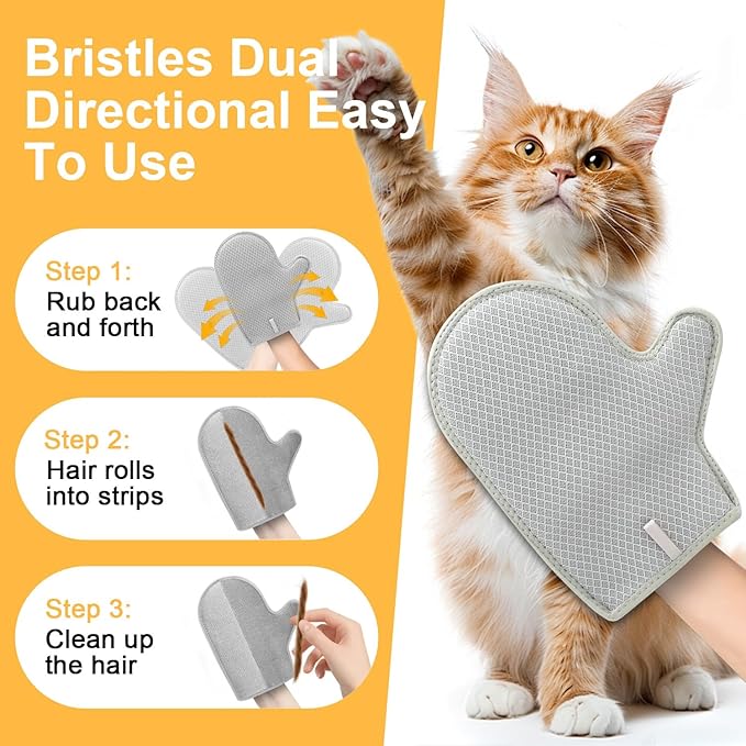 Pet Hair Removal Glove, 2025 Newly Upgraded Electrostatic, Reusable & Washable, Ergonomic Design for Pet Hair on Furniture, Clothes, Car Seats, Carpet (2PCS)