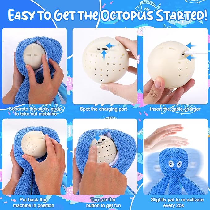 Interactive Dog Toys - Bouncing Octopus Crinkle Tentacles, Music and Recording, Moving Ball for Small/Medium/Large Puppy to Keep Them Busy for Boredom, Smart Motion Activate Pet Toy, Rehargeable