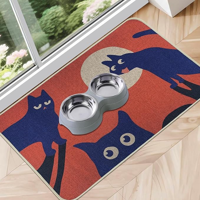 SHIYUE Dog Food Mats for Floors, Absorbent Cat Bowl for Food and Water, Non-Slip Accessories Pet Supplies(12"x20",Orange Pet)
