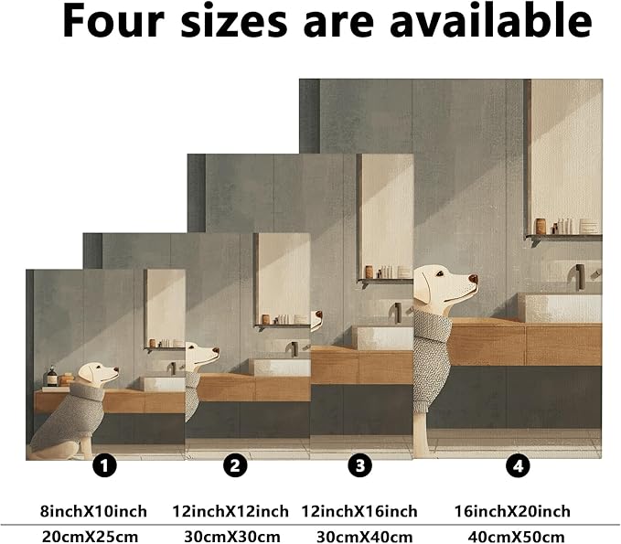 Cozy Dog Canvas Wall Art, Beige Gray Minimalistic Animal Decor, Autumn Aesthetic Home Decoration for Living Room, Bedroom, Bathroom, Wrapped Canvas 12x12 Inch