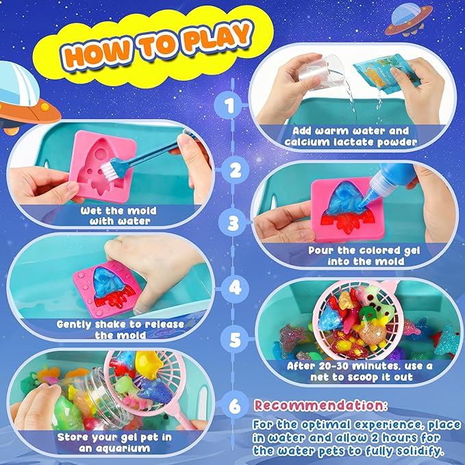 Magic Water Elf Toy Kit, Water Pets Toys for Kids, Easter Basket Stuffers, Aqua Fairy Water Gel Kit Squishy Maker, 36 Gels & 24 Molds, DIY Dinosaur Easter Space Make Your Own Squishies Toys Gifts