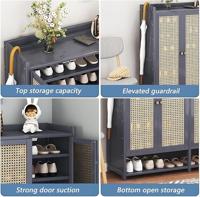 Bamboo Shoe Cabinet, 36-40 Pairs 8 Tier Shoe Rack with Doors, Freestangding Shoe Cabinet Organizer with Shelves, 43" Tall Shoe Rack Organizer for Entryway, Closet, Hallway
