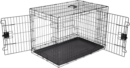 Amazon Basics - Durable, Foldable Metal Wire Dog Crate with Tray, Double Door, 36 x 23 x 25 in, Black