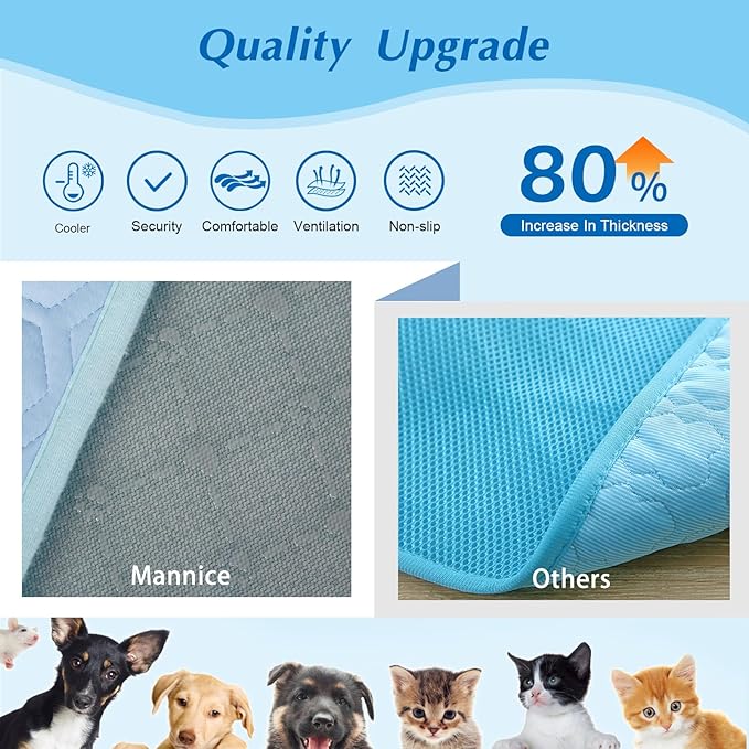 Mannice Upgraded Self-Cooling Mat for Dogs & Cats - Thicken, Washable, Non-Toxic, Foldable & Non-Slip Dog Cooling mat Pet Cooling Pad for Indoor, Outdoor, Car- Perfect for Summer (Blue, XS)