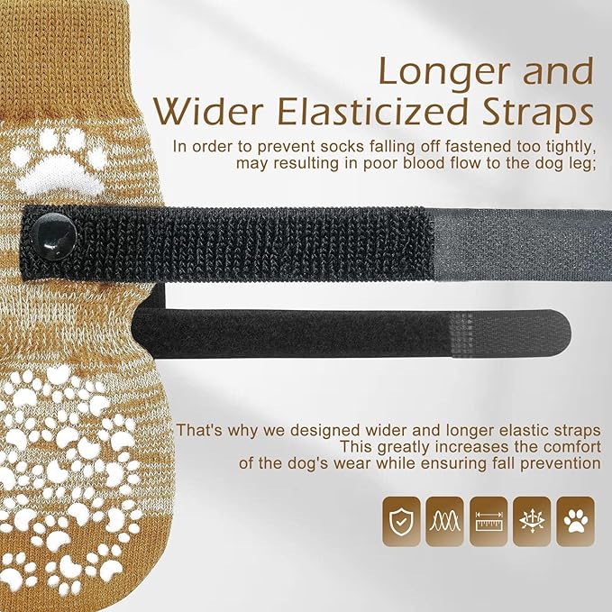 EXPAWLORER Double Side Anti-Slip Dog Socks with Adjustable Straps-Strong Grips Traction Control for Indoor on Hardwood Floor Wear,Best Paw Protector for Puppy Small Medium Large Dogs,X-large (6 Count)