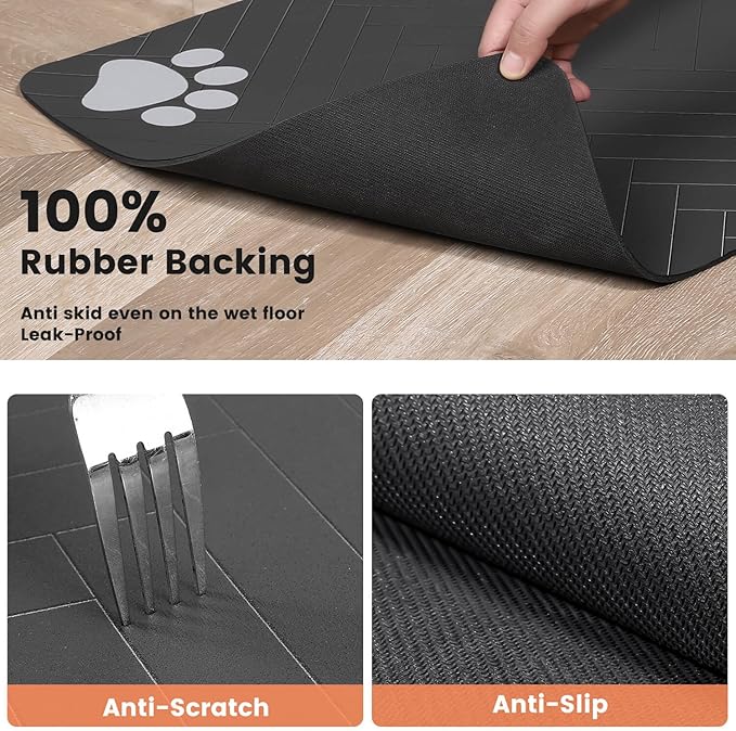 Pet Feeding Mat-Absorbent Pet Placemat for Food and Water Bowl, with Waterproof Rubber Backing, Quick Dry Water Dispenser Mat for Dog and Cat (20"x12", Striped Dark Gray)