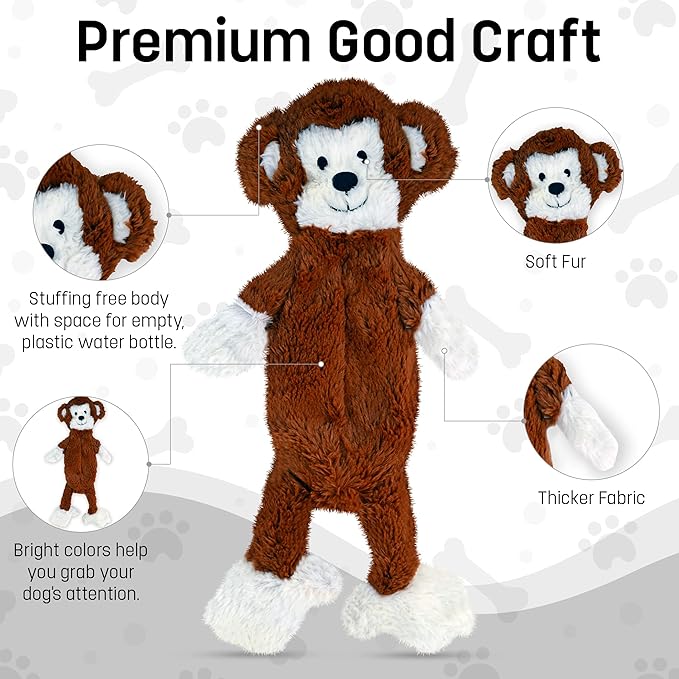 FGA MARKETPLACE Pack of 3 Flat NO Stuffing NO Squeak Plush Dog Toy, Funny Style Will Entertain Your Pet for Hours, Recommended for Small and Medium Dog 21 INCH Long