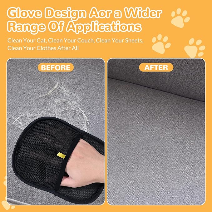 Pet Hair Removal Gloves, Electrostatic Pet Hair Grooming Gloves for Cat & Dog, Reusable for Couch, Clothing,Furniture, Carpet,Bed,Curtain - 2 PCS