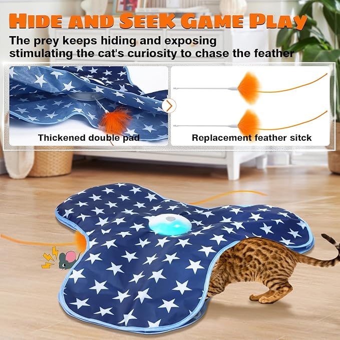 Interactive Cat Toys Chirping and Moving Feather Wand - Motion-Activated Cat Toys and Rechargeable