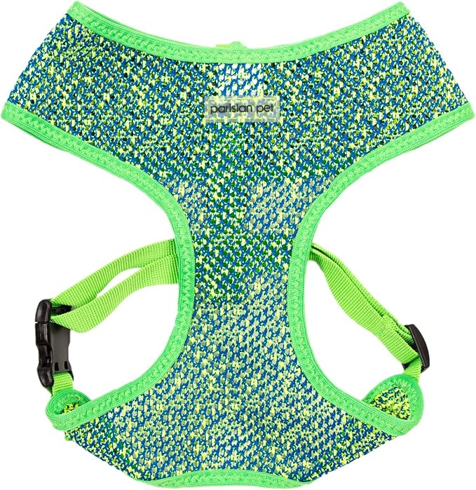 Parisian Pet Dog Harness - Soft Padded Green/Blue Freedom Harness - Adjustable No Pull Puppy Harness - Cooling Dog Harness for Walking, Running, and Hiking - Dog Harness Large Sized Dog - XL