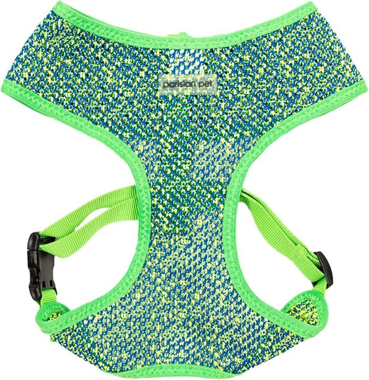Parisian Pet Soft Padded Green/Blue Adjustable No Pull Puppy Harness - Cooling Dog Harness for Walking, Running, Hiking - Medium Size M