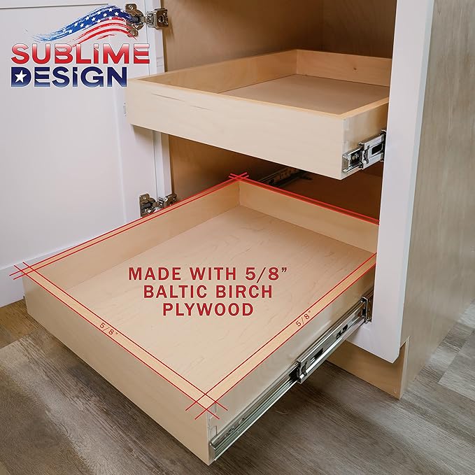 Sublime Design - Standard Size - Pull Out Kitchen Drawers | Slide Out Shelves for Kitchen Cabinets | Pull Out Home Organizer (Bottom Mounting, 17 Inch W/Drawer Slides (16” Drawer Box))