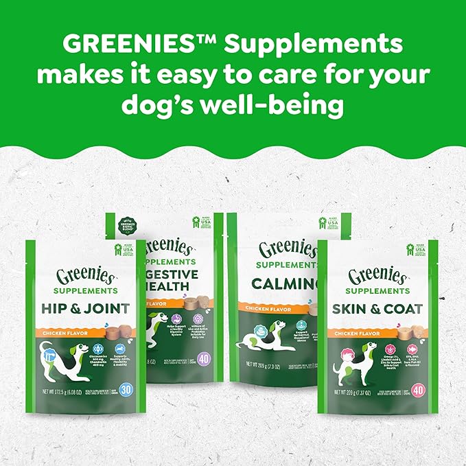 Greenies Supplements Hip and Joint Supplements for Dogs, with Chondroitin & Glucosamine for Dogs, Chicken Flavor, 16.2 oz. Container, 80 Count (Pack of 2)