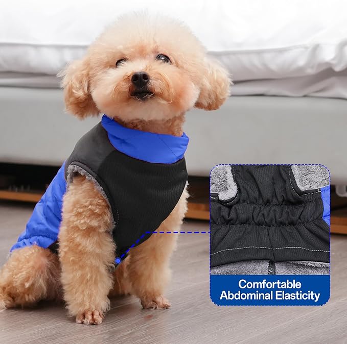 Warm Fleece Dog Coats for Small Dogs,D-Rings Waterproof Puppy Jacket for Cold Winter,Blue M