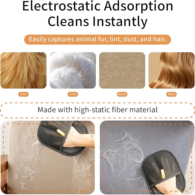 Pet Hair Remover,Electrostatic Pet Hair Removal Gloves，Cat &Dog Grooming Gloves, Washable & Reusable Removal for Clothe, Curtain, Couch, Bedsheet, Furniture, Carpet, Cat Hair Removal Tool